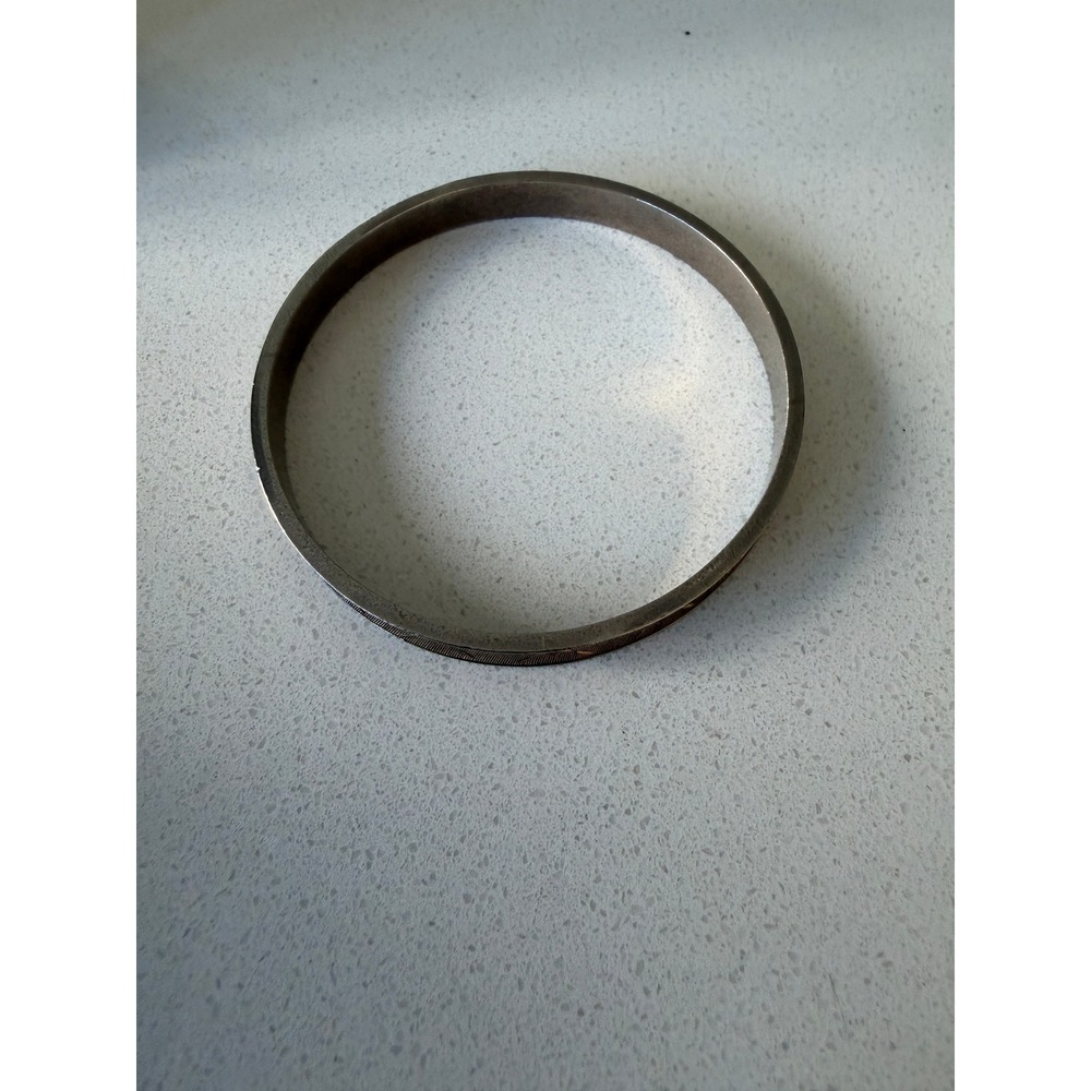 Vintage Silver Tone Etched Starburst Bangle Bracelet Textured 8 Inch 0544